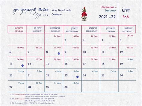 Guru Nanakshahi Calendar 2022
